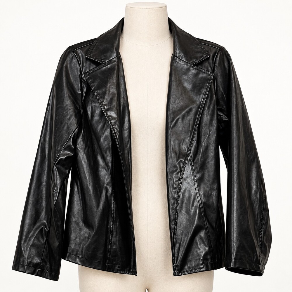 SHEIN Women’s Black Faux Leather Open-Front Blazer Jacket 536